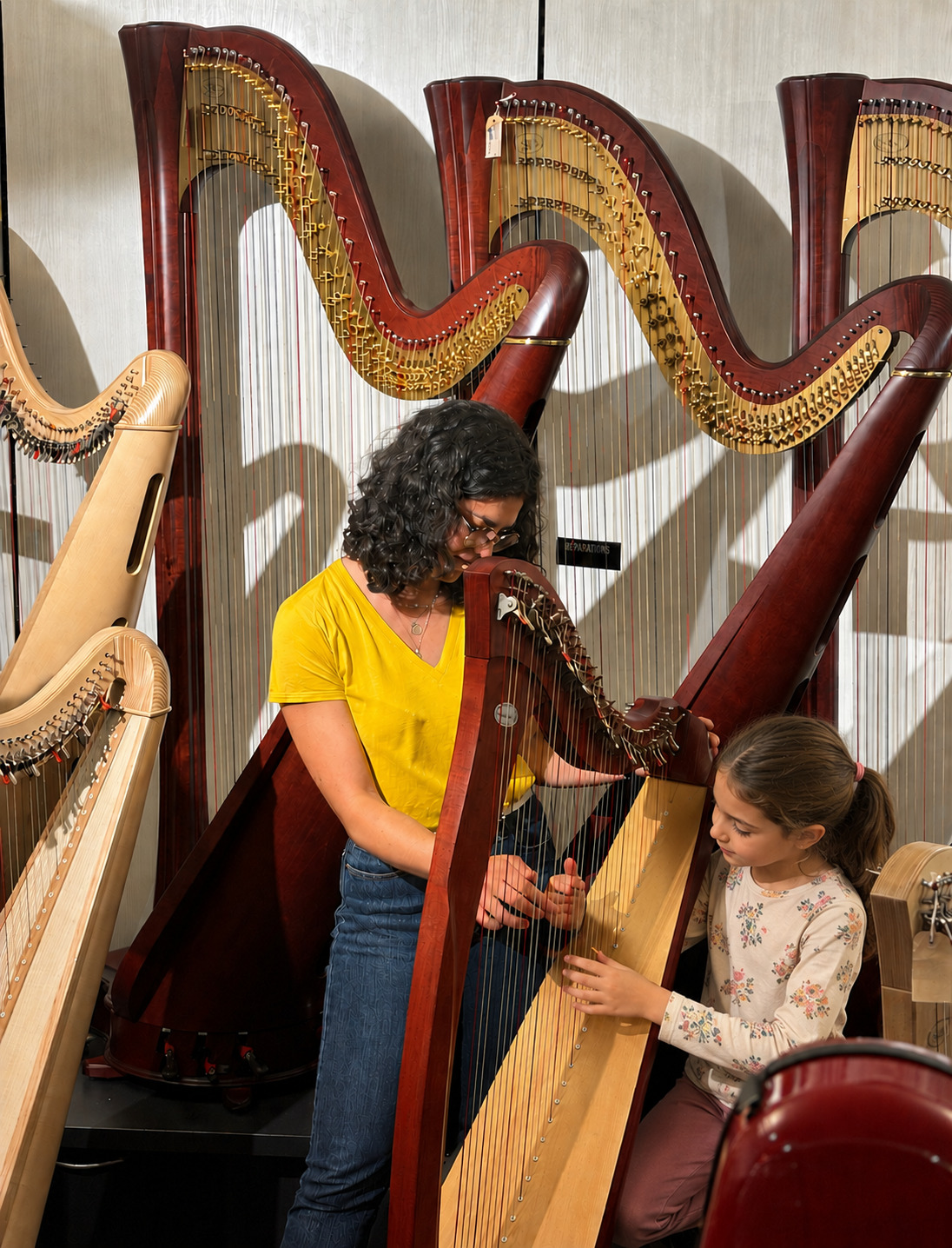 Irene teaching the harp